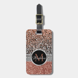 Etiqueta De Bagagem Na moda Glitter Leopard Monograma de Dourada Girly