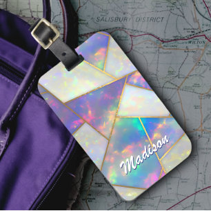 Etiqueta De Bagagem Na moda holográfico agate geométrico
