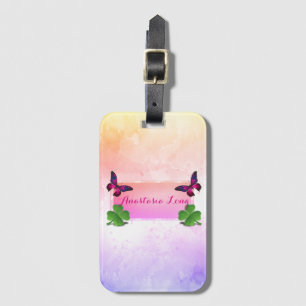 Etiqueta De Bagagem Na moda moderno, Buterfly Rosa, Clover Verde