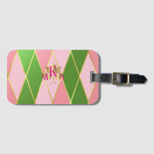 Etiqueta De Bagagem Na moda Monograma Rosa e Estilo Verde