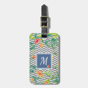 Etiqueta De Bagagem Na moda Orange Chevron Chic Blue Monograma