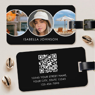Etiqueta De Bagagem Na moda Personalizar Fotos Código QR Preto Branco