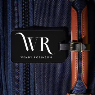 Etiqueta De Bagagem Na moda preto-e-quic dois monogramos iniciais