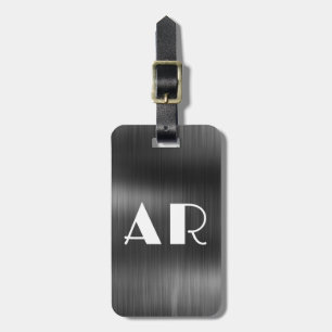 Etiqueta De Bagagem Na moda preto Elegante Dois Monogramas iniciais