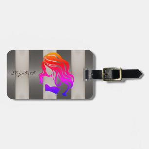 Etiqueta De Bagagem Na moda Striped - Garota Silhuette,Personalizada