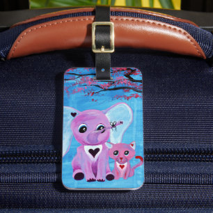 Etiqueta De Bagagem Não Me Esqueças Arte de Elefante Fofo Gato Flor de