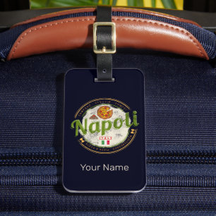 Etiqueta De Bagagem Nápoles Itália Retro Vesúvio E Pizza Vintage