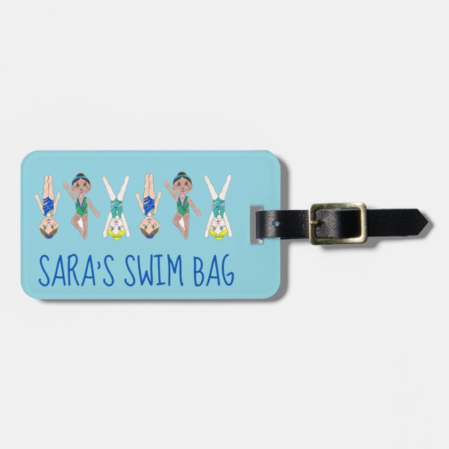 Etiqueta De Bagagem Natação Personalizada - Rapariga de Swimmer Sincro (Frente Horizontal)