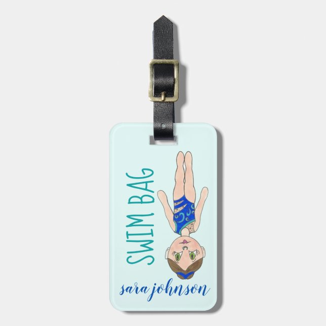 Etiqueta De Bagagem Natação Personalizada - Rapariga de Swimmer Sincro (Frente Vertical)