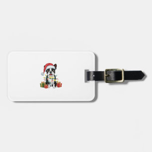 Etiqueta De Bagagem Natal de Santa Hat Boston Terrier Dog de Xmas Ligh