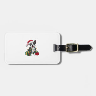 Etiqueta De Bagagem Natal de Santa Hat Boston Terrier Dog de Xmas Ligh