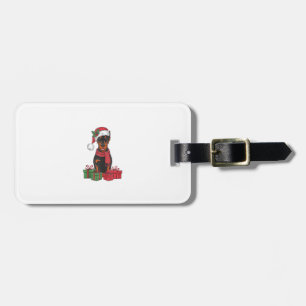 Etiqueta De Bagagem Natal de Santa Hat Doberman Dog de Luz de Natal _3