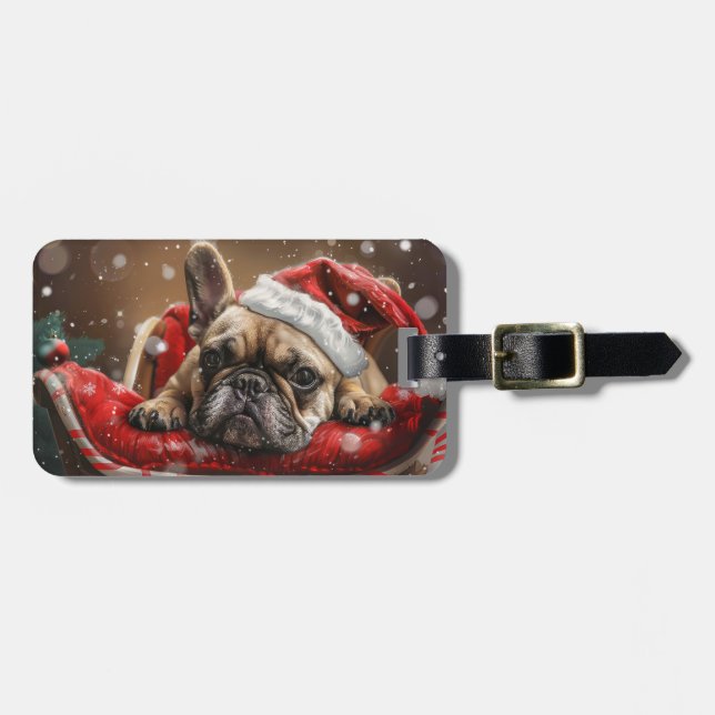 Etiqueta De Bagagem Natal Festivo do Bulldog Francês (Frente Horizontal)