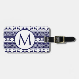 Etiqueta De Bagagem Natal, Folha Escandinava Azul e Branco