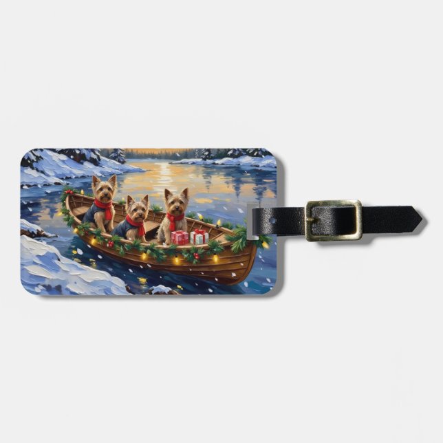 Etiqueta De Bagagem Natal no barco com Yorkshire Terrier (Frente Horizontal)