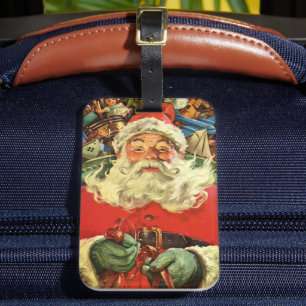 Etiqueta De Bagagem Natal vintage Papai Noel em Sleigh com Brinquedos