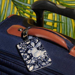 Etiqueta De Bagagem Natureza da Floresta Floral de Coelho Azul e Branc