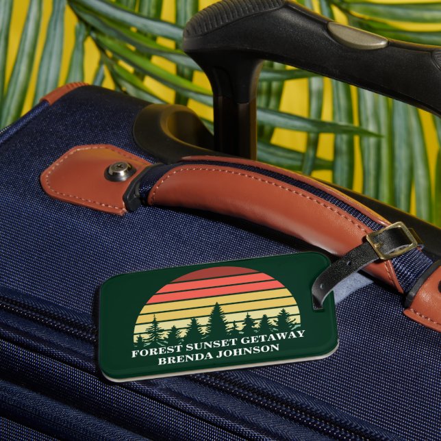 Etiqueta De Bagagem Natureza Sunset da Floresta Verde Personalizável (Frente Insitu 3)