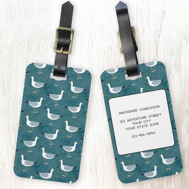 Etiqueta De Bagagem Náutica do casco (Seagull nautical bird personalized luggage tag)