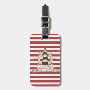 Etiqueta De Bagagem Náutica,Roda do Barco,Stripes Vermelhas e Brancas