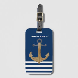 Etiqueta De Bagagem Náutico, Âncora Vintage  Listras Azul Marinho