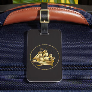 Etiqueta De Bagagem Náutico Dourado do veleiro personalizado