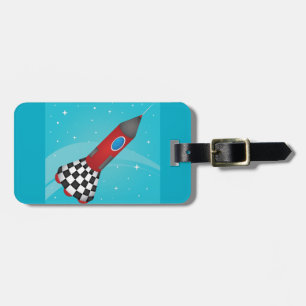 Etiqueta De Bagagem Nave Espacial Vermelha Retro no Espaço Galáctico