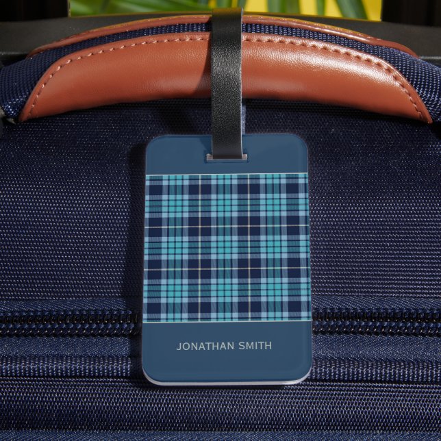 Etiqueta De Bagagem Navy Blue Scottish Tartan Pattern (Verso Insitu 4)