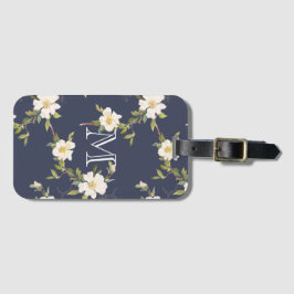 Etiqueta De Bagagem Navy Blue White Floral Monogram