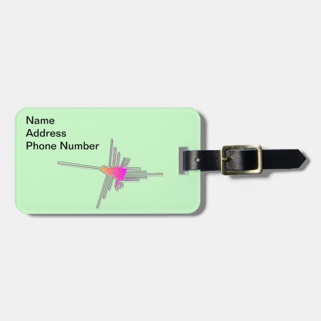 Etiqueta De Bagagem Nazca Lines Hummingbird - Versão Verde (Frente Horizontal)