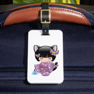 Etiqueta De Bagagem Neko Kokeshi Doll - Cat Ears Geisha Girl