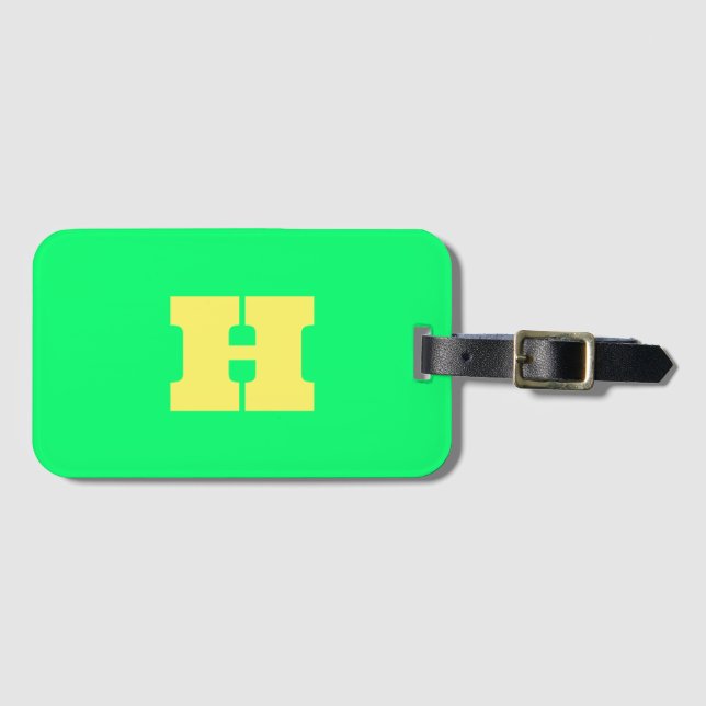 Etiqueta De Bagagem Neon Green Monogramas Trendy Bright (Frente Horizontal)