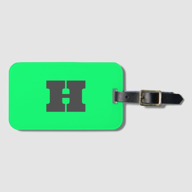 Etiqueta De Bagagem Neon Green Monogramas Trendy Bright (Frente Horizontal)