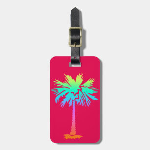 Etiqueta De Bagagem néon palm tropical verão colorido brilhante