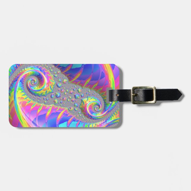 Etiqueta De Bagagem Neon Rainbow Espiral Fractal Abstrato Arte Digital (Frente Horizontal)