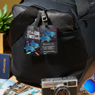 Etiqueta De Bagagem Neon Roller Skates Disco Dance Party Vibes