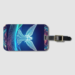 Etiqueta De Bagagem Neon White Angel sobre a bagagem de fundo da galáx