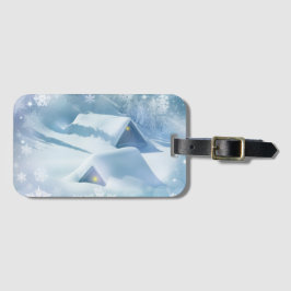 Etiqueta De Bagagem Neve derramada no telhado de uma floresta