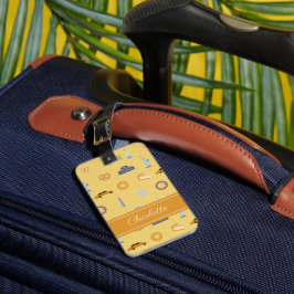 Etiqueta De Bagagem Nome Amarelo do Padrão de Ícones NYC Reproduzíveis