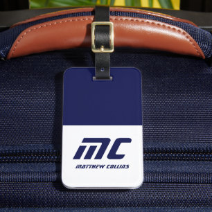 Etiqueta De Bagagem Nome Azul Moderno Monograma Simplístico Negrito