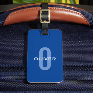 Etiqueta De Bagagem Nome Branco Azul do Monograma Personalizado