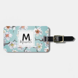Etiqueta De Bagagem Nome branco do monograma da flor de cerejeira