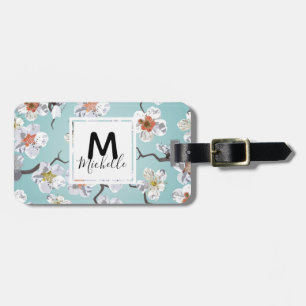 Etiqueta De Bagagem Nome branco do monograma da flor de cerejeira