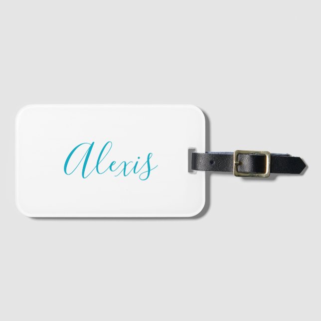 Etiqueta De Bagagem Nome Caligrafia Script Simples Branco Azul (Frente Horizontal)