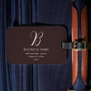 Etiqueta De Bagagem Nome Comercial Elegante Moderno Monograma   Marrom