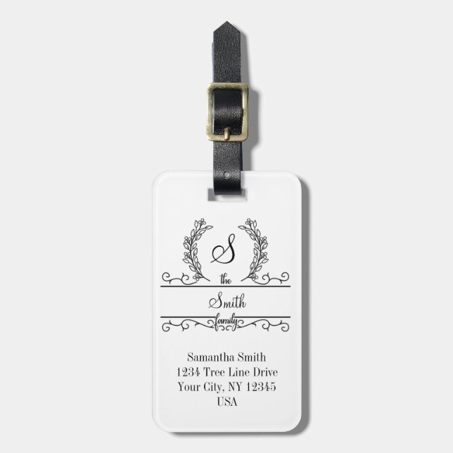 Etiqueta De Bagagem Nome da Família Personalizado com Monograma em Fol (Frente Vertical)