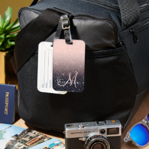 Etiqueta De Bagagem Nome de cintilações preto e rosa modernos