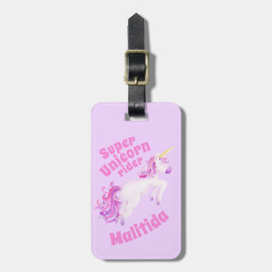 Etiqueta De Bagagem Nome de etiqueta de crianças unicórnicas cor-de-ro