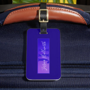 Etiqueta De Bagagem Nome de Letra Moderna e Elegante & Monograma Roxo
