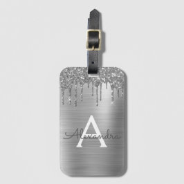 Etiqueta De Bagagem Nome de Monograma de Metal Escovado com Purpurina 